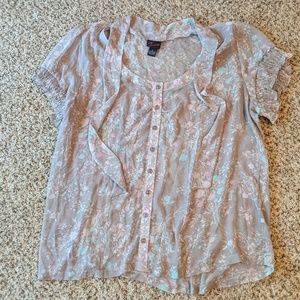 Torrid Sheer Floral Button Up Blouse